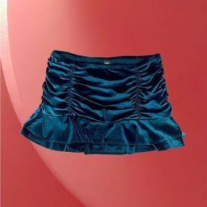 Turquoise faux velvet skirt